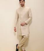 Light beige plain satin sherwani