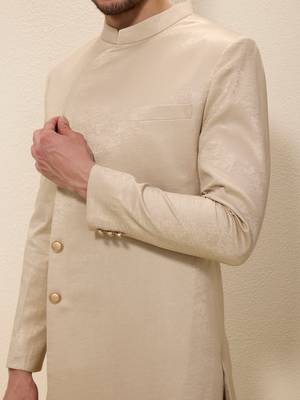 Light beige plain satin sherwani 3