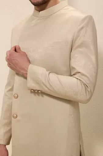 Light beige plain satin sherwani