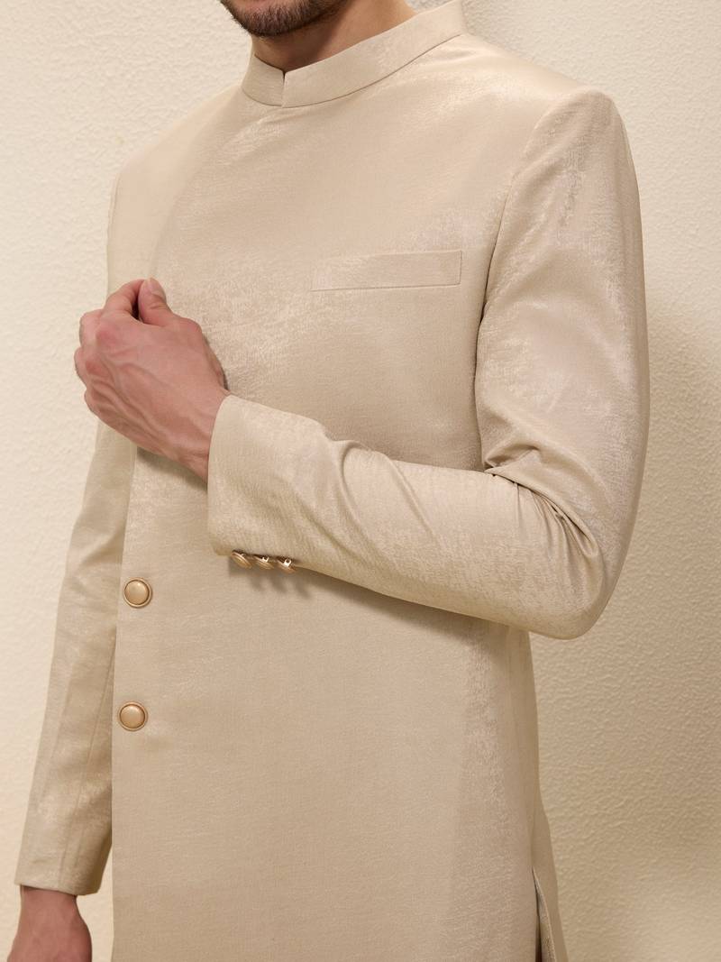 Light beige plain satin sherwani
