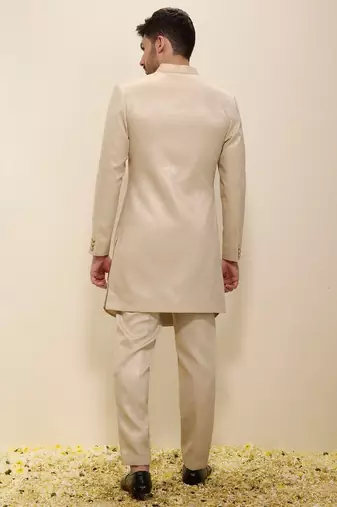 Light beige plain satin sherwani