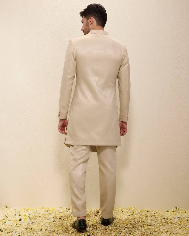Light beige plain satin sherwani