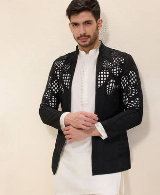 Ivory plain silk kurta set with embroidered jacket 3
