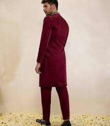 Maroon plain satin sherwani