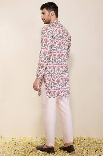 Multicolor floral printed satin kurta set