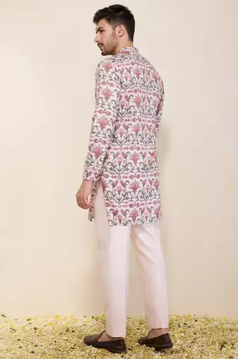 Multicolor floral printed satin kurta set
