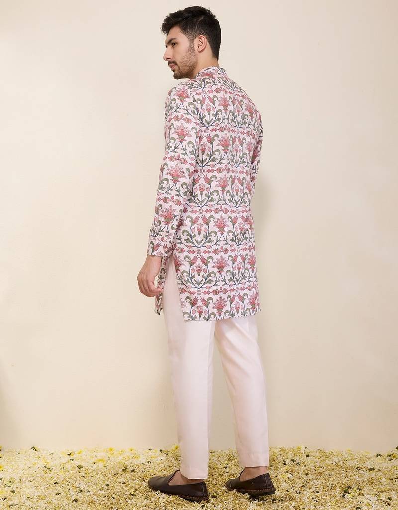 Multicolor floral printed satin kurta set