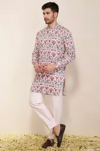Multicolor floral printed satin kurta set