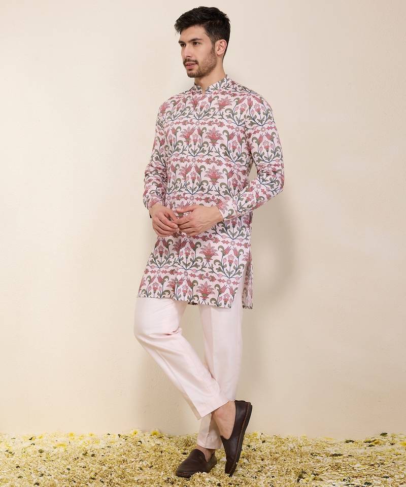 Multicolor floral printed satin kurta set