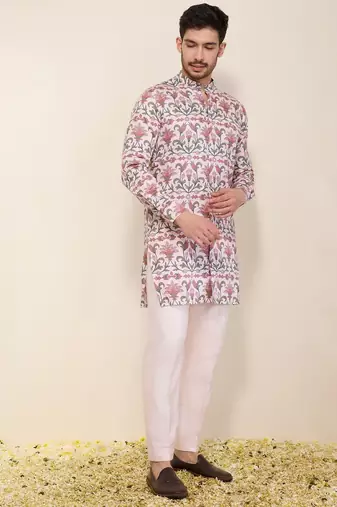 Multicolor floral printed satin kurta set