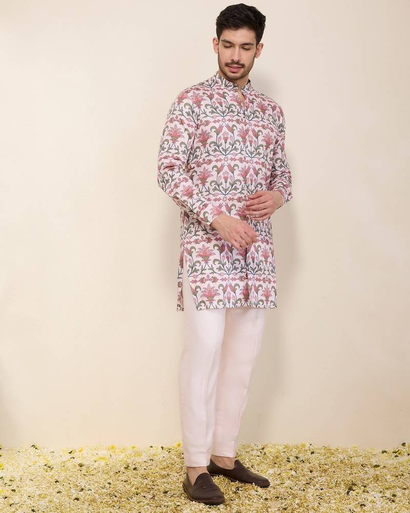 Multicolor floral printed satin kurta set