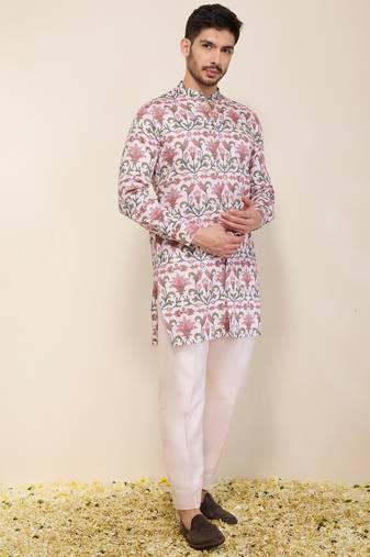Multicolor floral printed satin kurta set