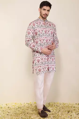 Multicolor floral printed satin kurta set
