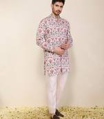 Multicolor floral printed satin kurta set