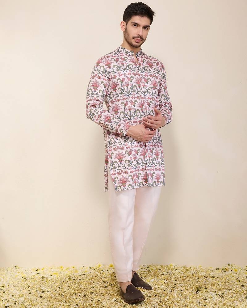 Multicolor floral printed satin kurta set