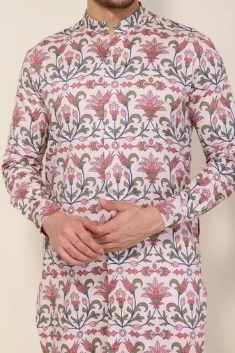 Multicolor floral printed satin kurta set