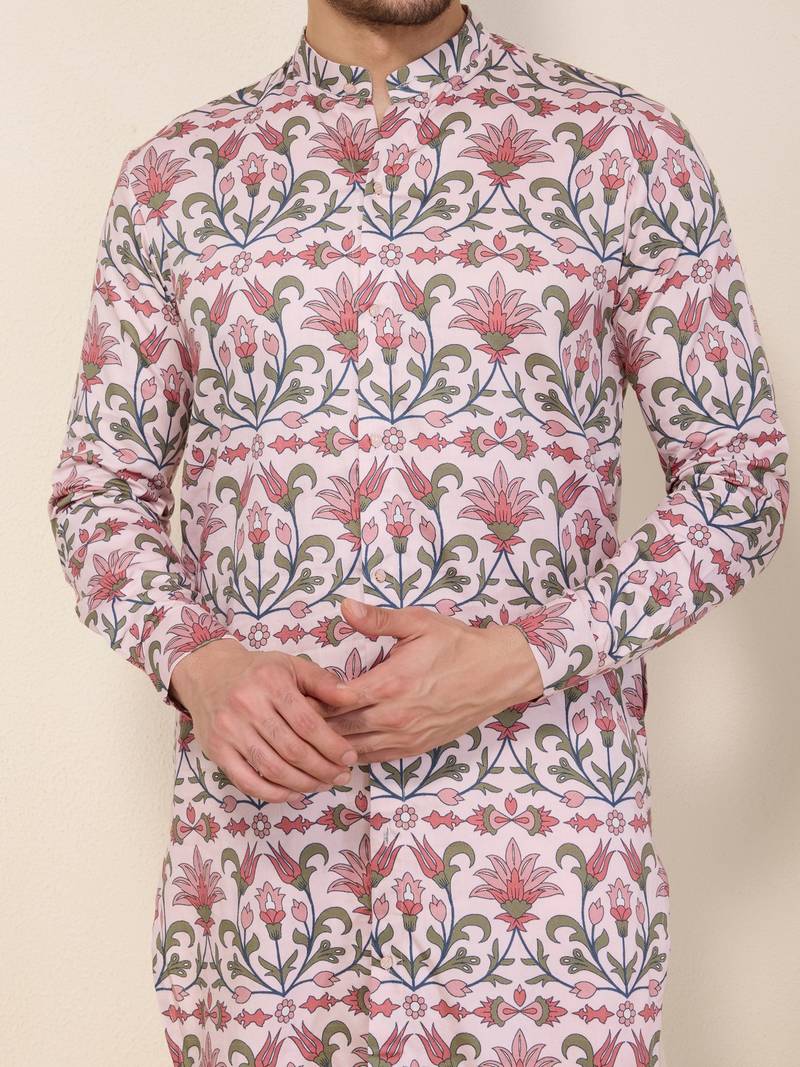 Multicolor floral printed satin kurta set