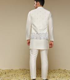 White floral embroidered silk Nehru Jacket Set