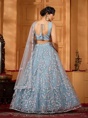 Grey- Net Fabric Sequins embroidery Semi-Stitched Lehenga & Unstitched Blouse With Dupatta 5