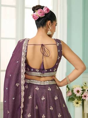 Purple- Tissue Fabric Sequins embroidery Semi-Stitched Lehenga & Unstitched Blouse With Dupatta 5