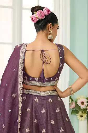 Purple- Tissue Fabric Sequins embroidery Semi-Stitched Lehenga & Unstitched Blouse With Dupatta