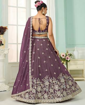 Purple- Tissue Fabric Sequins embroidery Semi-Stitched Lehenga & Unstitched Blouse With Dupatta 6