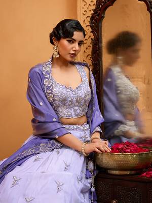Lavender- Tissue Fabric Sequins embroidery Semi-Stitched Lehenga & Unstitched Blouse With Dupatta 5