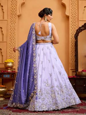 Lavender- Tissue Fabric Sequins embroidery Semi-Stitched Lehenga & Unstitched Blouse With Dupatta 6