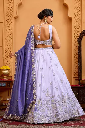 Lavender- Tissue Fabric Sequins embroidery Semi-Stitched Lehenga & Unstitched Blouse With Dupatta
