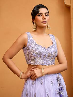 Lavender- Tissue Fabric Sequins embroidery Semi-Stitched Lehenga & Unstitched Blouse With Dupatta 7