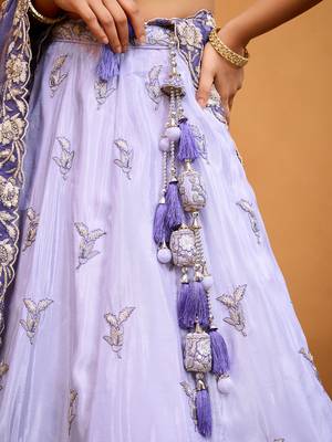 Lavender- Tissue Fabric Sequins embroidery Semi-Stitched Lehenga & Unstitched Blouse With Dupatta 8