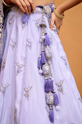 Lavender- Tissue Fabric Sequins embroidery Semi-Stitched Lehenga & Unstitched Blouse With Dupatta