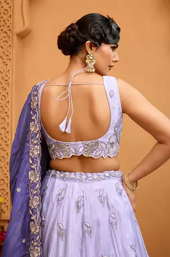 Lavender- Tissue Fabric Sequins embroidery Semi-Stitched Lehenga & Unstitched Blouse With Dupatta