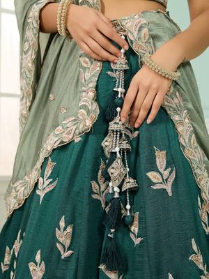 Green- Silk Fabric Sequins embroidery Semi-Stitched Lehenga & Unstitched Blouse With Dupatta 5