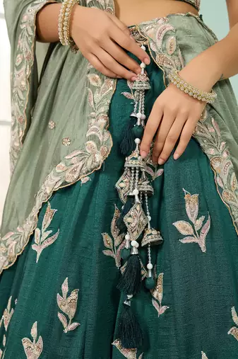 Green- Silk Fabric Sequins embroidery Semi-Stitched Lehenga & Unstitched Blouse With Dupatta