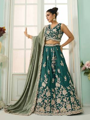 Green- Silk Fabric Sequins embroidery Semi-Stitched Lehenga & Unstitched Blouse With Dupatta 7