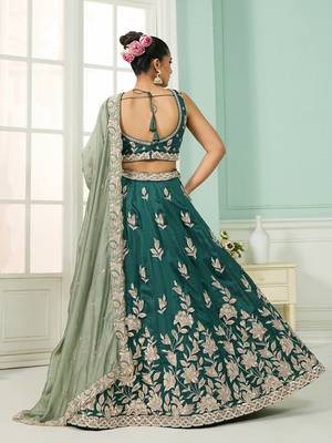 Green- Silk Fabric Sequins embroidery Semi-Stitched Lehenga & Unstitched Blouse With Dupatta 9