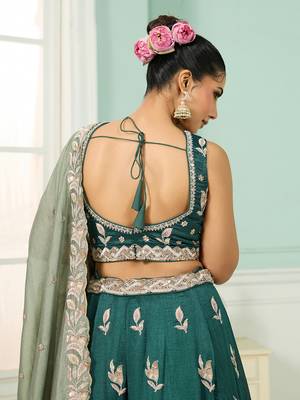 Green- Silk Fabric Sequins embroidery Semi-Stitched Lehenga & Unstitched Blouse With Dupatta 10