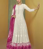 Grey embroidered sequins & digital print work georgette anarkali  - free size stitching (size upto 42")