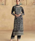 Black embroidery & sequins work chinnon  palazzo straight - free size stitching (size upto 42")