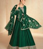 Green embroidery & sequins work premium silk  gown pant - free size stitching (size upto 42")