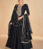 Black embroidery & sequins work premium silk  gown pant - free size stitching (size upto 42")