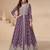 Purple embroidery & sequins work chinnon silk  anarkali pant - free size stitching (size upto 42")