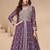 Purple embroidery & sequins work chinnon silk  anarkali pant - free size stitching (size upto 42")