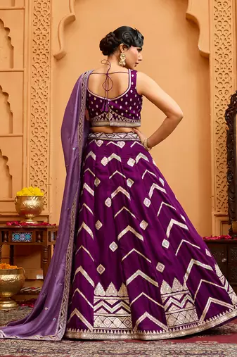 Burgundy- Silk Fabric Sequins embroidery Semi-Stitched Lehenga & Unstitched Blouse With Dupatta