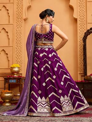 Burgundy- Silk Fabric Sequins embroidery Semi-Stitched Lehenga & Unstitched Blouse With Dupatta 7