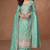 Turquoise embroidery & sequins work chinnon silk straight  palazzo - free size stitching (size upto 42")