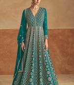 Blue embroidery & sequins work chinon gown - free size stitching (size upto 42")