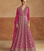 Pink embroidery & sequins work chinon gown - free size stitching (size upto 42")