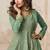 Sea green zari embroidery , sequins &  gota work chinon georgette anarkali palazzo - free size stitching (size upto 42")